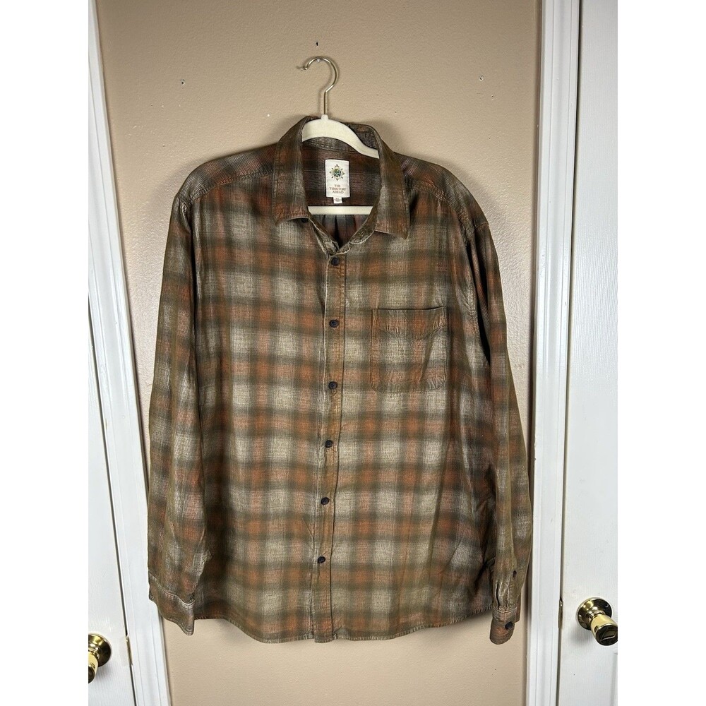 The Territory Ahead Men's Plaid Corduroy Button Down Shirt Size XL Rustic Cabin